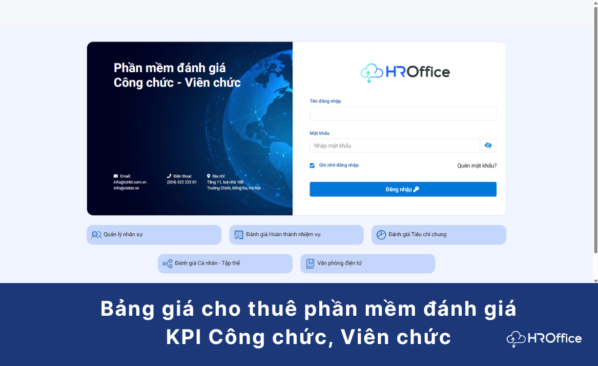 Bảng giá cho thuê phần mềm đánh giá KPI Công chức, Viên chức